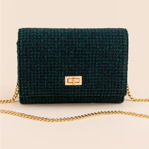 Green and navy blue checker crossbody bag